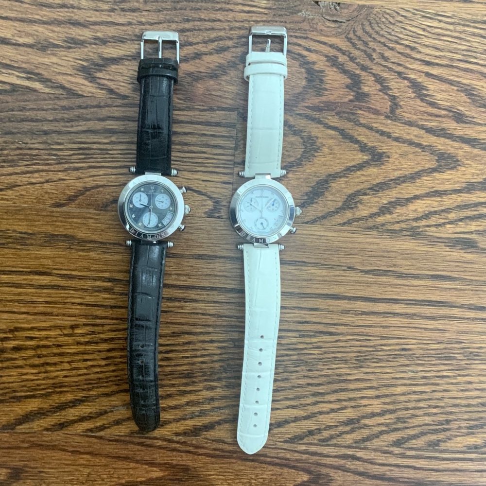 Women’s Krause Kobec Black and White Leather Strap Watches. Great condition